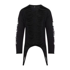 Rick Owens Frayed Detail Black Top In 100% Virgin Wool - NWT
